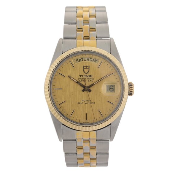 Rolex Other - Tudor Oyster Prince Date-Day 94613 Linen Dial 36mm 18k Gold Men's Watch